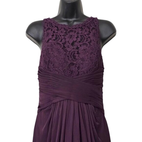 David's Bridal Sleeveless Mesh with Corded Lace Formal Maxi Dress In Plum Sz 8 - Picture 3 of 12